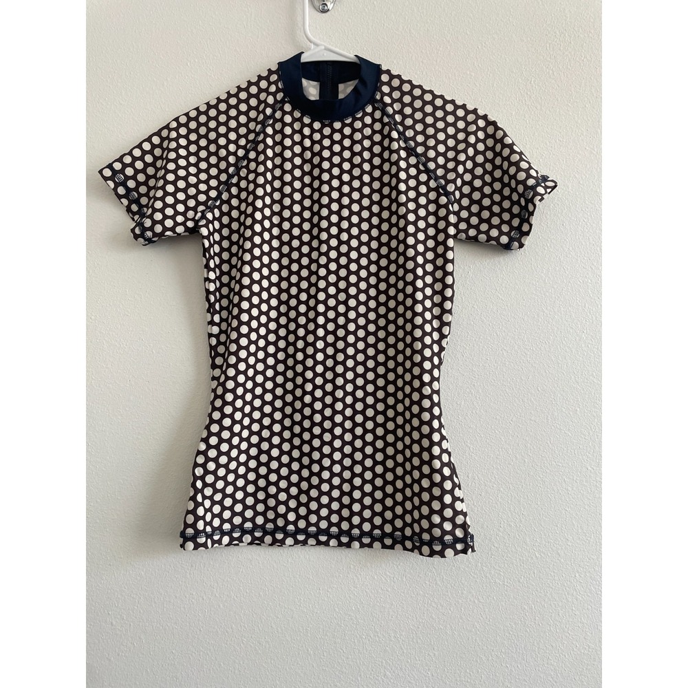 J. Crew Rash Guard Swim Tee Shirt Top Women S Brown Polka Dot Short Sleeve